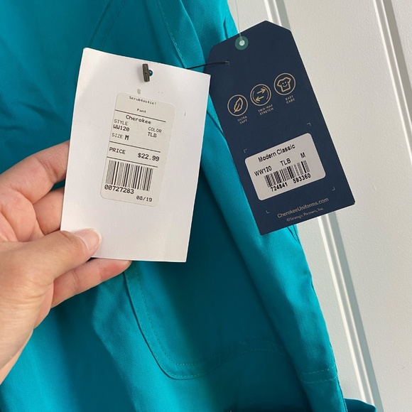 Cherokee Womens Scrub Pull-On Pants Elastic Waist Straight Leg NWT, Teal SZ L - Picture 11 of 12